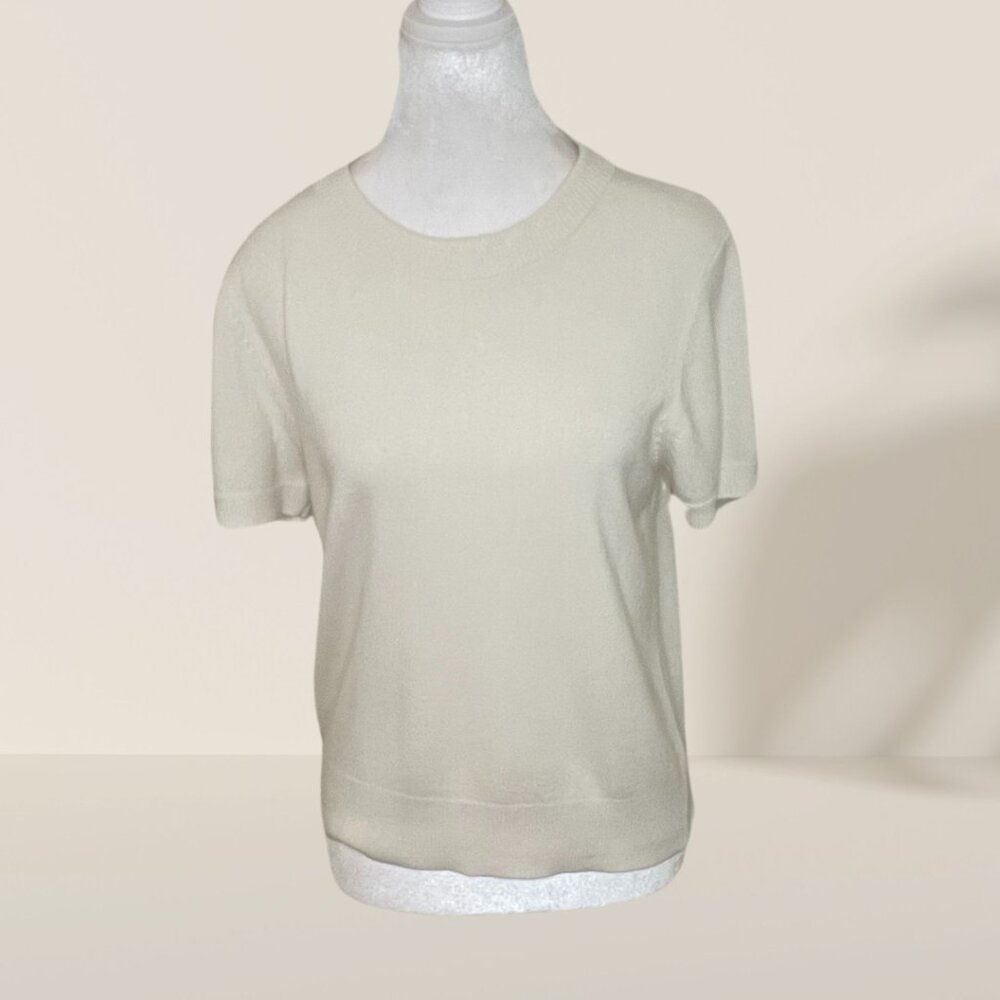 Sag Harbor Petite Cream Short Sleeve Sweater - Size PM